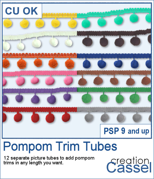Pompom trim picture tubes for PaintShop Pro