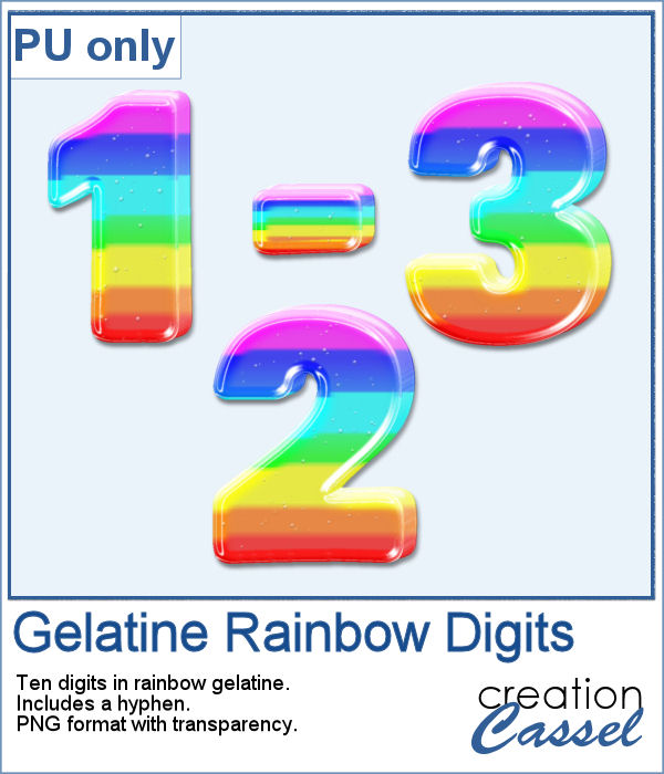 Gelatine rainbow digits in PNG format
