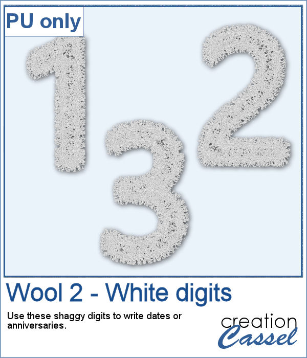 Shaggy wool white digits in png format